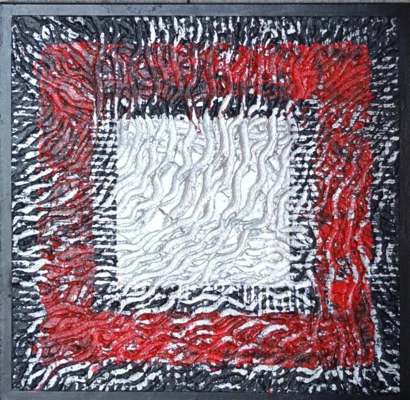 Sillage magmatique, une toile chargée de résine et testée dans une grande exposition à BOUILLARGUES