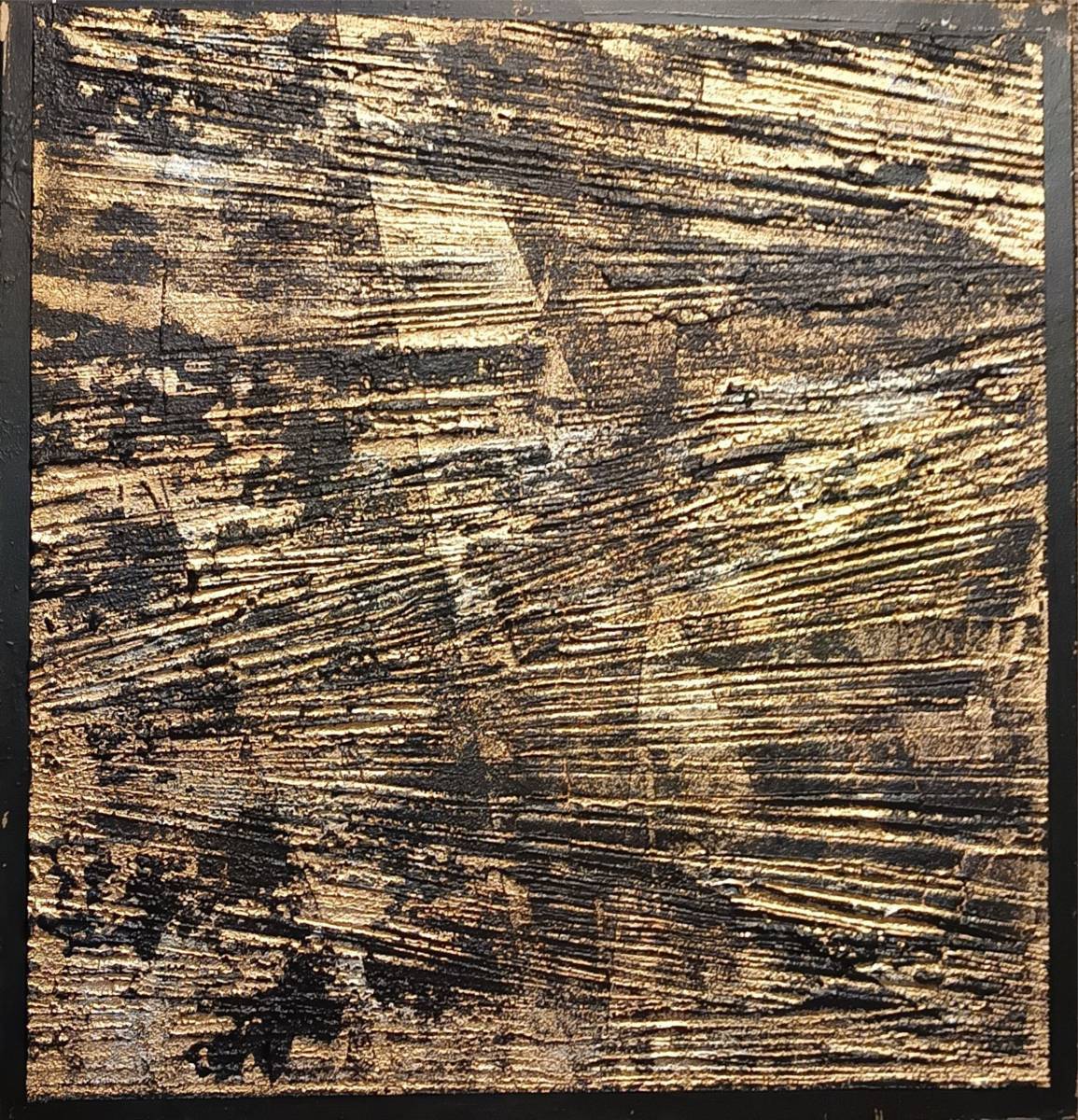 ECLAT DE SILLON du peintre Philippe LONZI une toile chargée en résine et paillettes dorées.