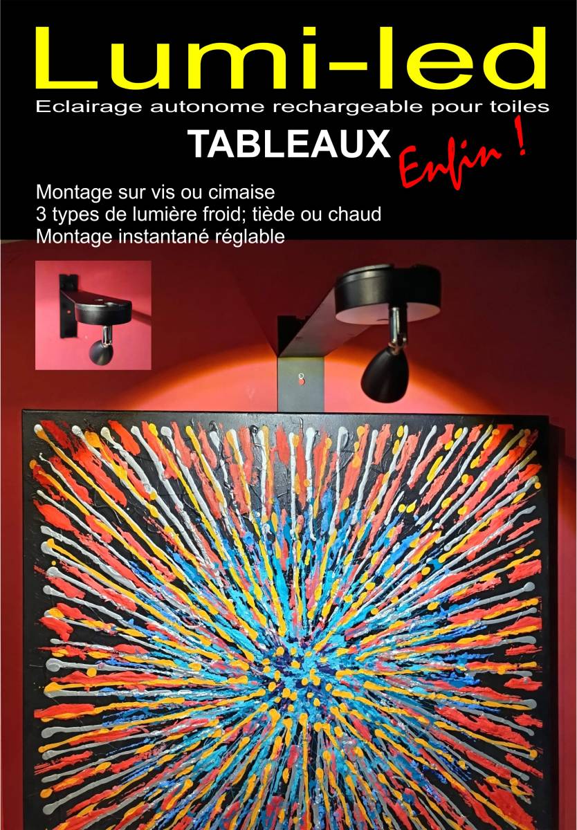 Dans sa gamme ECLAIRART cet inventeur propose Lumi-Art ou Lumi-Toile, eclairage d'art autonome pour les Artistes et les clients de AIX en PROVENCE à MARSEILLE